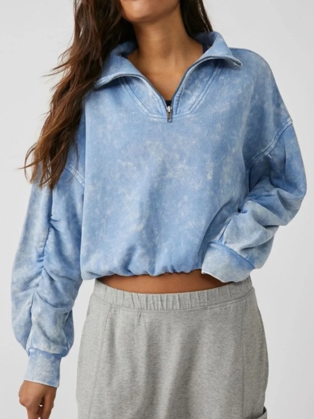 Free People XS FP Movement Valley Girl Pullover Sweatshirt Blue Cloudy Waters